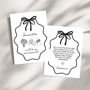 Hand Drawn Bow Floral Bridesmaid Proposal Invitation