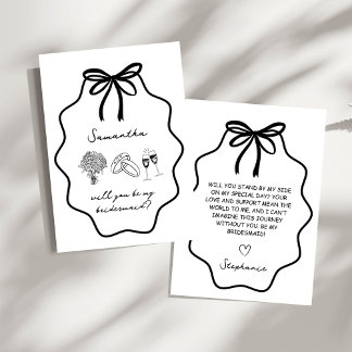 Hand Drawn Bow Floral Bridesmaid Proposal Invitation