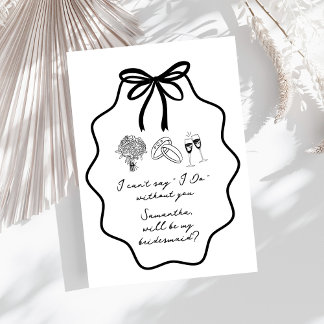 Hand Drawn Bow Floral Bridesmaid Proposal Invitation