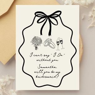 Hand Drawn Bow Floral Bridesmaid Proposal Invitation