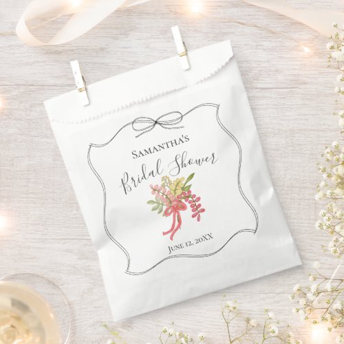 Hand Drawn Bow Floral Fancy Bridal Shower Pink Favor Bag