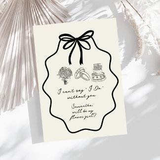 Hand Drawn Bow Floral Flower Girl Proposal Invitation