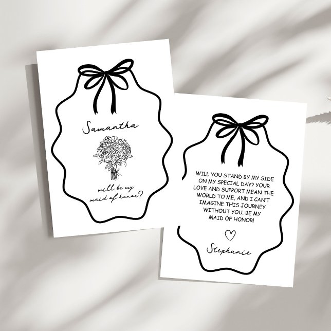 Hand Drawn Bow Floral Maid of Honor Proposal Invitation (Creator Uploaded)