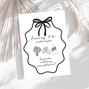 Hand Drawn Bow Floral Maid of Honor Proposal Invitation