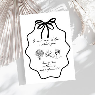 Hand Drawn Bow Floral Maid of Honor Proposal Invitation
