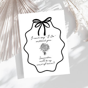 Hand Drawn Bow Floral Maid of Honor Proposal Invitation