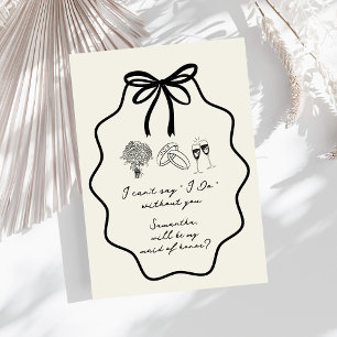 Hand Drawn Bow Floral Maid of Honor Proposal Invitation