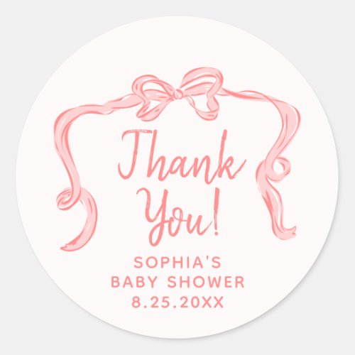 Hand Drawn Bow Girl Baby Shower Favor Stickers
