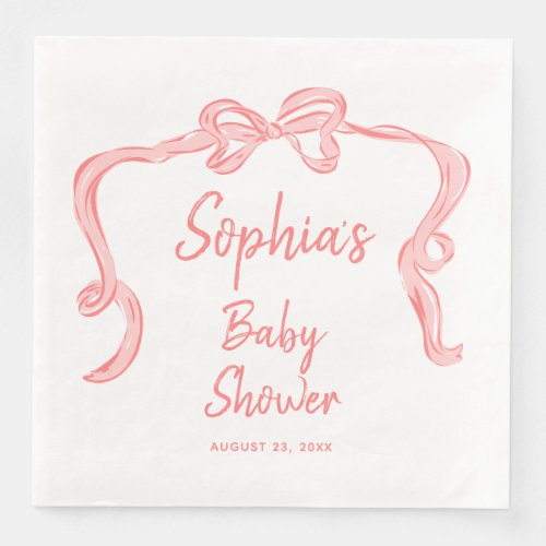Hand Drawn Bow Girl Baby Shower Napkins