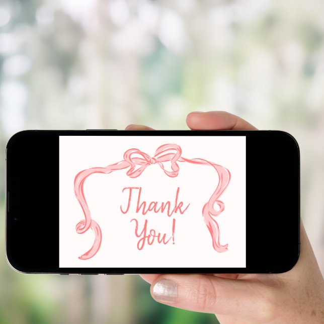 Hand Drawn Bow Girl Baby Shower Thank You Card (Front Digital)
