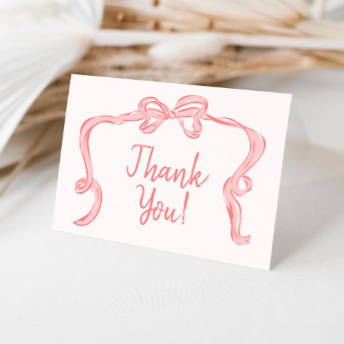 Hand Drawn Bow Girl Baby Shower Thank You Card