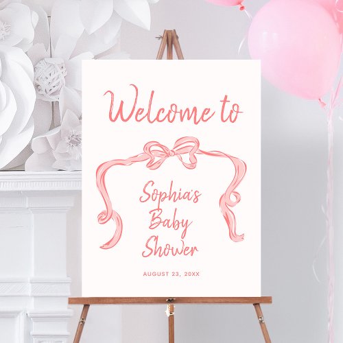 Hand Drawn Bow Girl Baby Shower Welcome Sign