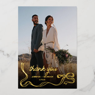 Hand drawn bow Gold Foil Thank you Wedding Photo Holiday Card