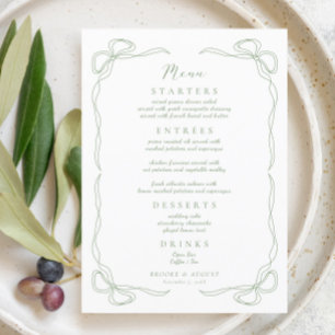 Hand Drawn Bow Green Wedding  Menu
