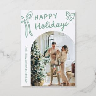 Hand Drawn Bow Happy Holidays Christmas Arch Letterpress Photo Cards