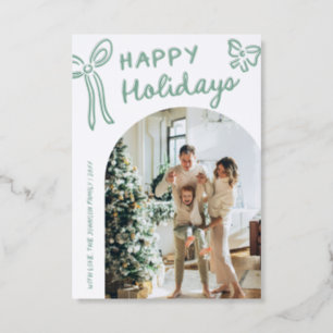 Hand Drawn Bow Happy Holidays Christmas Arch Letterpress Photo Cards