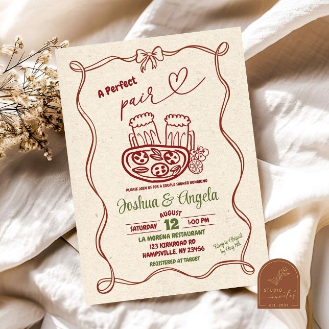 Hand Drawn Bow Perfect Pair Couple Bridal Shower Invitation (Creator Uploaded)