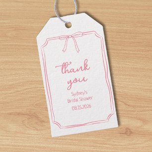Hand Drawn Bow Pink Bridal Shower Thank You Gift Tags