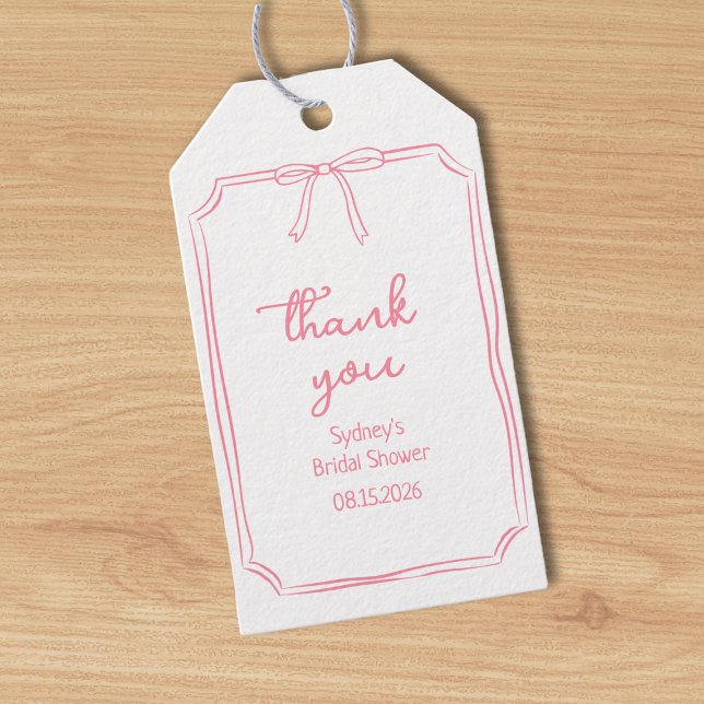 Hand Drawn Bow Pink Bridal Shower Thank You Gift Tags (Creator Uploaded)