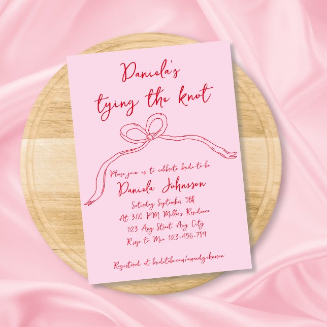 Hand Drawn Bow Pink Tying The Knot Bridal Shower Invitation (Hand Drawn Bow Pink Tying The Knot Bridal Shower Invitation)