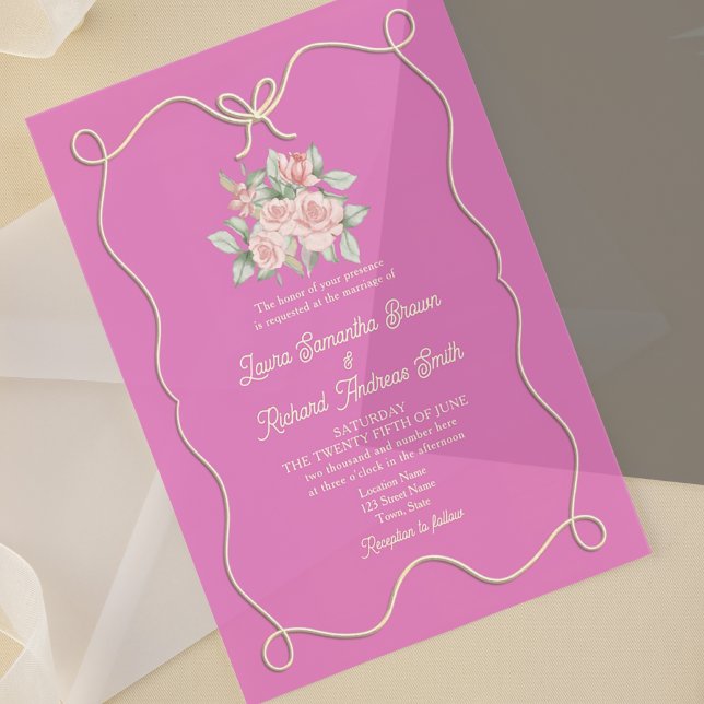Hand Drawn Bow Pink Wedding Acrylic Invitations (Creator Uploaded)