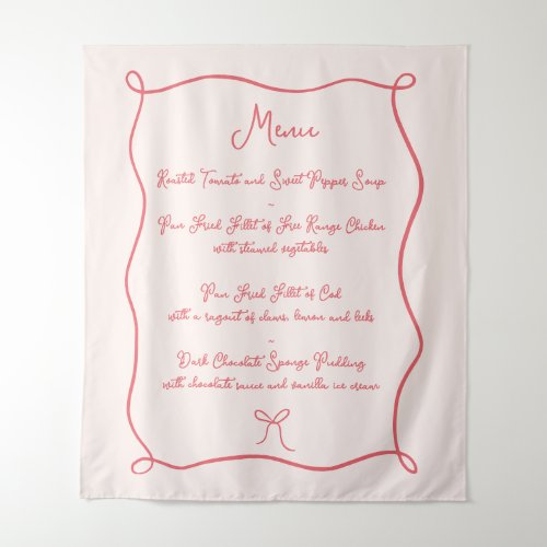Hand Drawn Bow Red  Pink Fabric Wedding Menu Tapestry