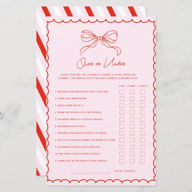 Hand Drawn Bow Red & Pink Over or Under Xmas Game (Front/Back)