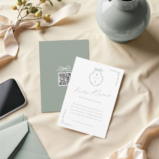Hand Drawn Bow & Ribbon Monogram Crest Wedding RSVP Card