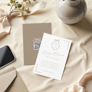 Hand Drawn Bow & Ribbon Monogram Crest Wedding RSVP Card