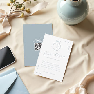 Hand Drawn Bow & Ribbon Monogram Crest Wedding RSVP Card