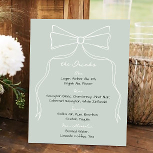 Hand Drawn Bow Sage Green Wedding Bar Drink Menu Foam Board
