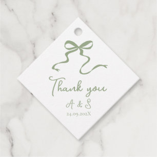 Hand drawn Bow Sage Green Wedding Favor Tag