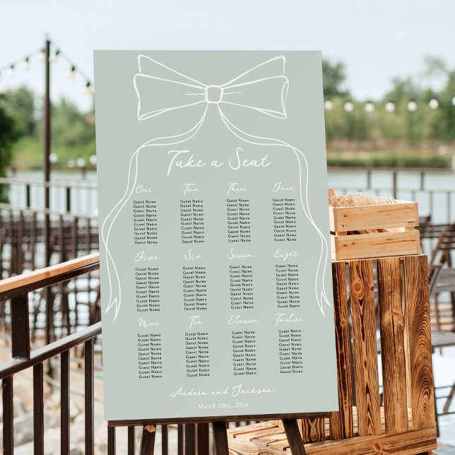 Hand Drawn Bow Sage Green Wedding Seating Chart Foam Board (Creator Uploaded)
