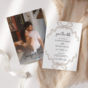 Hand Drawn Bow Save the Date Photo Invitation