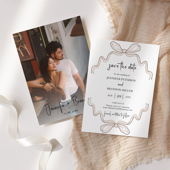 Hand Drawn Bow Save the Date Photo Invitation (Creator Uploaded)