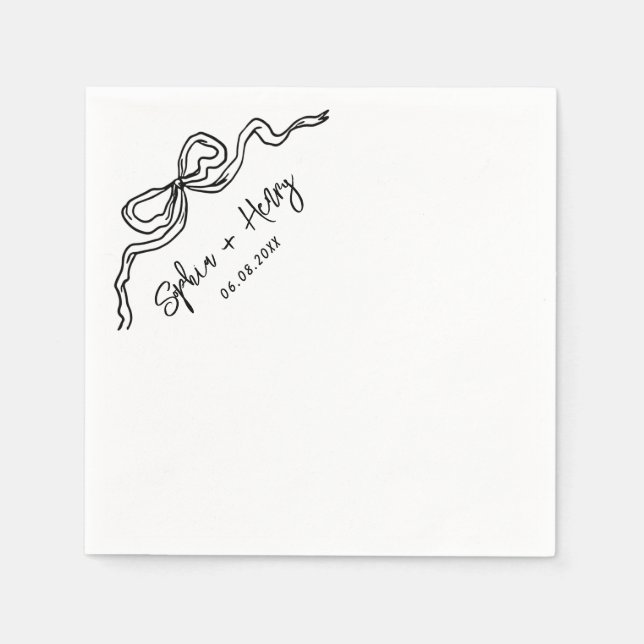 Hand Drawn Bow Simple Cocktail Wedding  Napkins (Front)