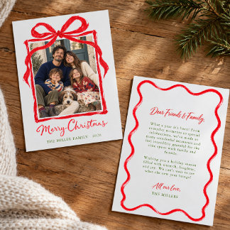 Hand Drawn Bow Simple Unique Christmas Photo Holiday Card