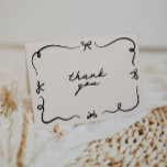 Hand Drawn Bow Thank You Card<br><div class="desc">This hand drawn thank you card template featuring cute hand drawn elements and a retro themed font pairing. Edit all wording and colors to make this invitation card fit your own personal style   event theme.</div>