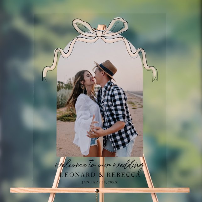 Hand drawn Bow Wedding photo Acrylic Sign (Neutral)