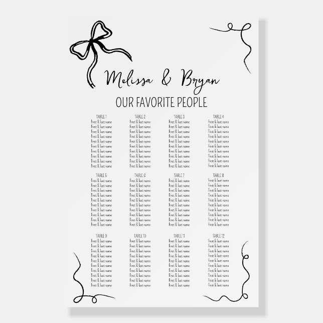 Hand drawn bow Wedding Seating Chart Foam Board (Front)
