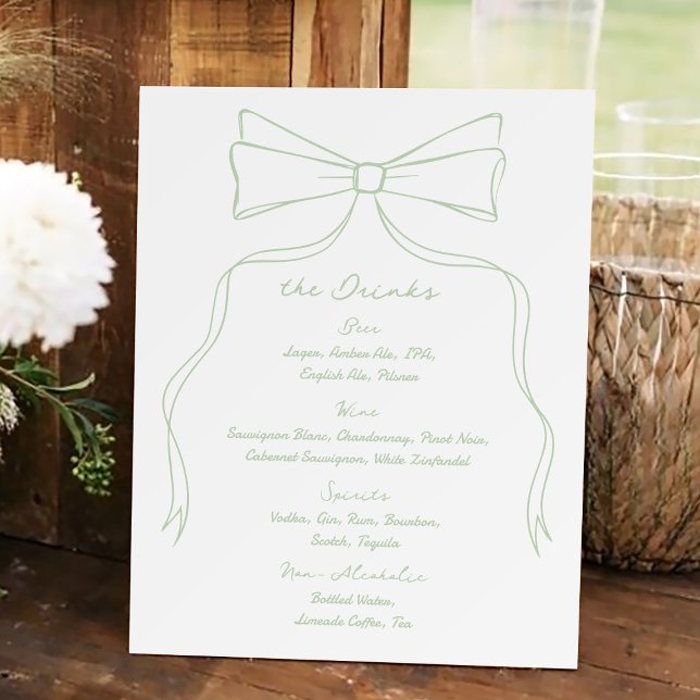 Hand Drawn Bow White and Green Wedding Bar Foam Board (Creator Uploaded)
