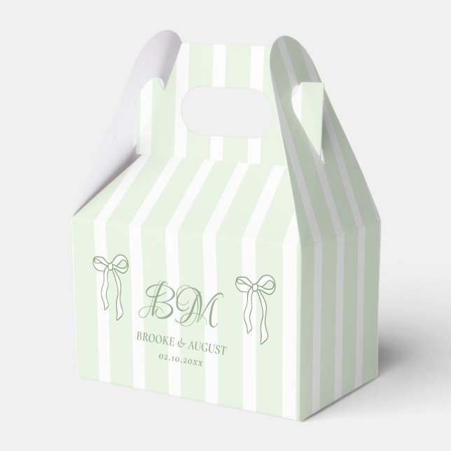 Hand Drawn Bow White and Green Wedding  Favor Boxes (Front Side)
