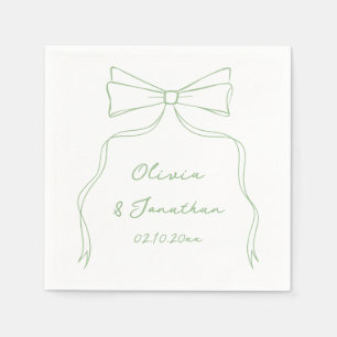 Hand Drawn Bow White and Green Wedding Napkins