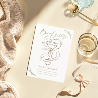 Hand Drawn Bows & Bubbly Cocktail Bridal Shower Invitation