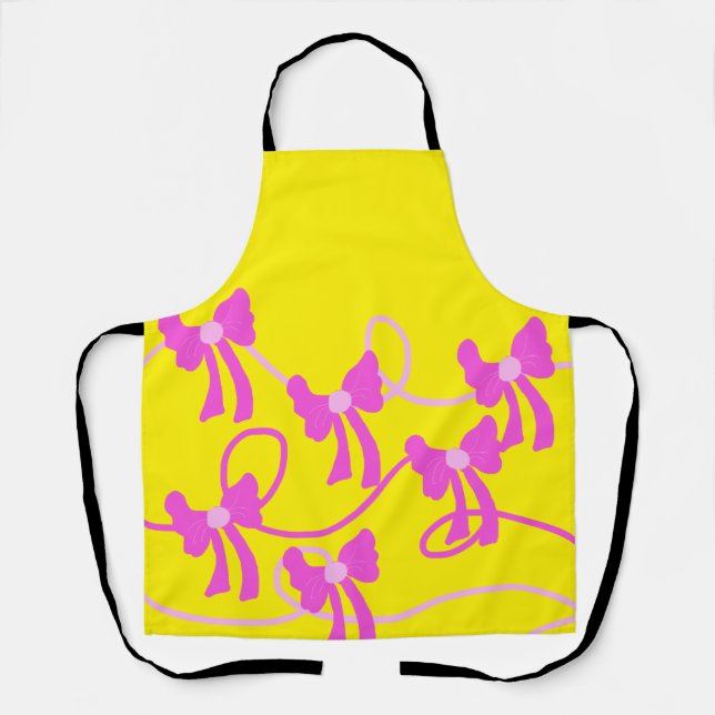 Hand-drawn Bows Pink  Yellow Lovers Apron (Front)
