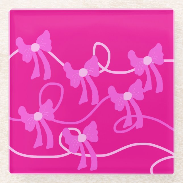 Hand-drawn Bows Pink  Yellow Lovers Glass Coaster (Front)