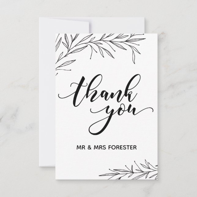 Hand Drawn Branch Flat Thank You Card (Front)