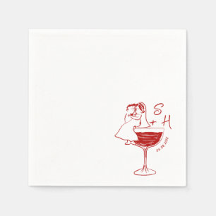 Hand Drawn Bride And Groom Cocktail Wedding Napkins