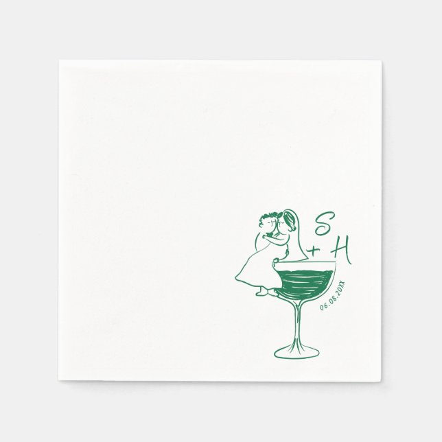 Hand Drawn Bride And Groom  Cocktail Wedding  Napkins (Front)