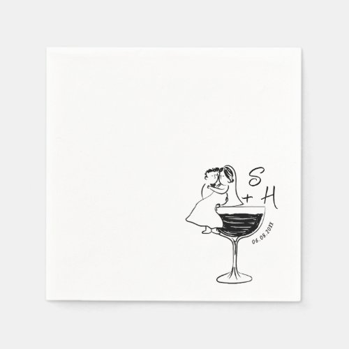 Hand Drawn Bride And Groom  Cocktail Wedding 
